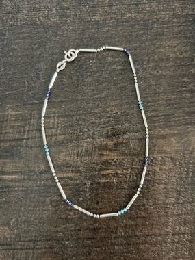 Vintage 925 Sterling Silver Beaded Anklet with Blue Accent Beads made in Italy